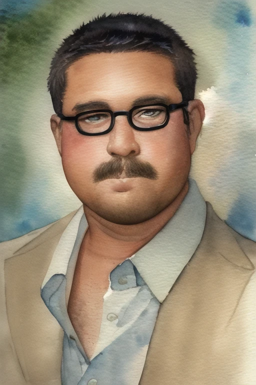 [NovelAI] glasses watercolor painting Masterpiece looking up middle-aged man [Illustration]